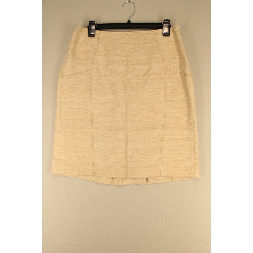 Ann Taylor Pencil Skirt Petites 8P Tan Beige Slub Textured Tussah Silk Blend